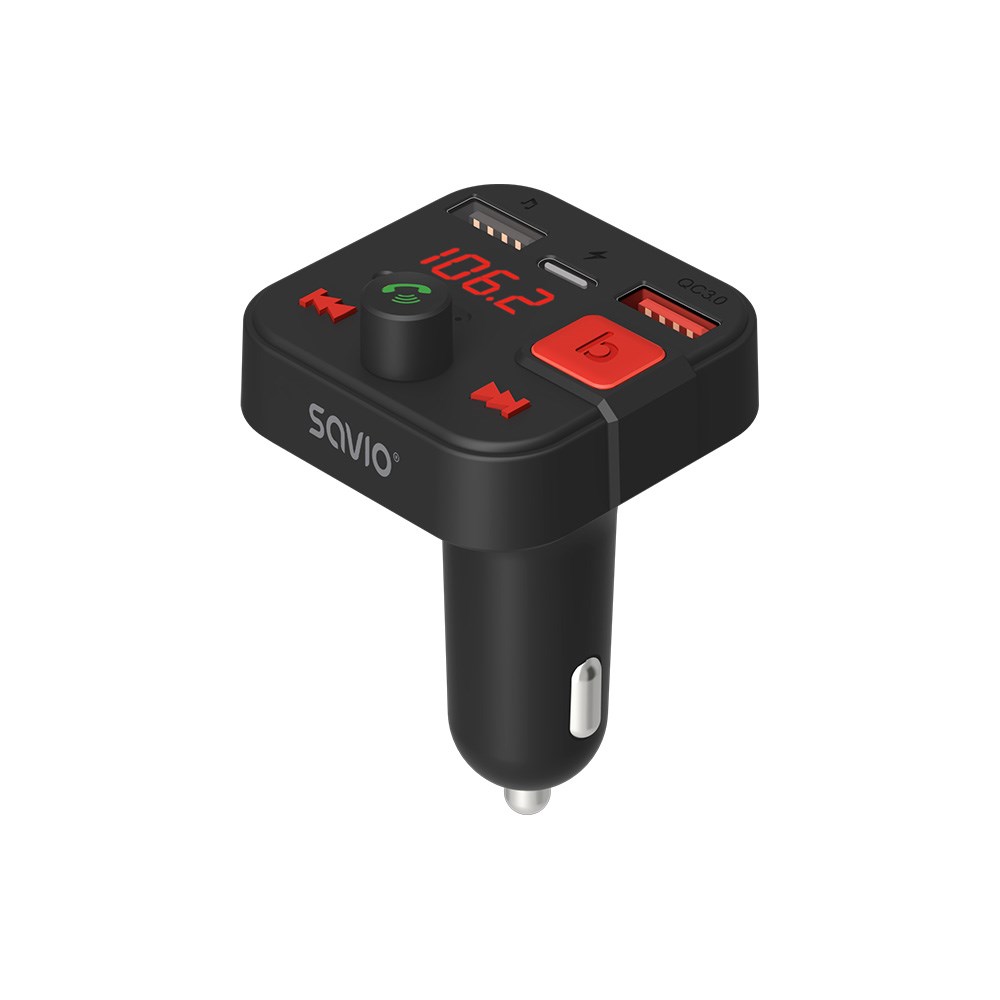 FM transmitter SAVIO TR-15 Bluetooth 5.3, QC 3.0 punjač, LED zaslon, Bass Boost crni-5