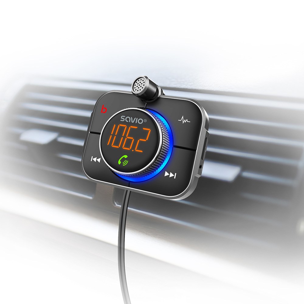Savio FM odašiljač, Bluetooth 5.0, QC/PD 3.0 punjač, ​​ENC, Aux Out, Micro SD, TR-14 crna-9