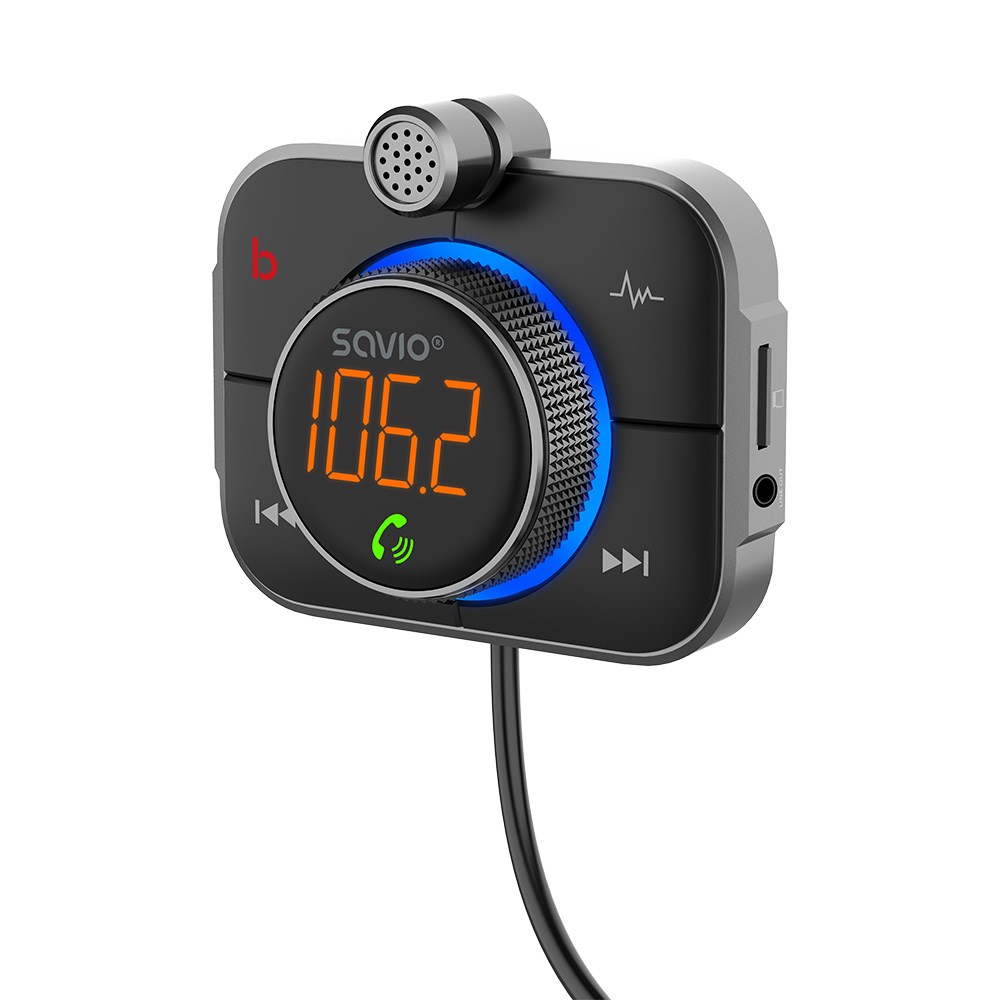 Savio FM odašiljač, Bluetooth 5.0, QC/PD 3.0 punjač, ​​ENC, Aux Out, Micro SD, TR-14 crna-7