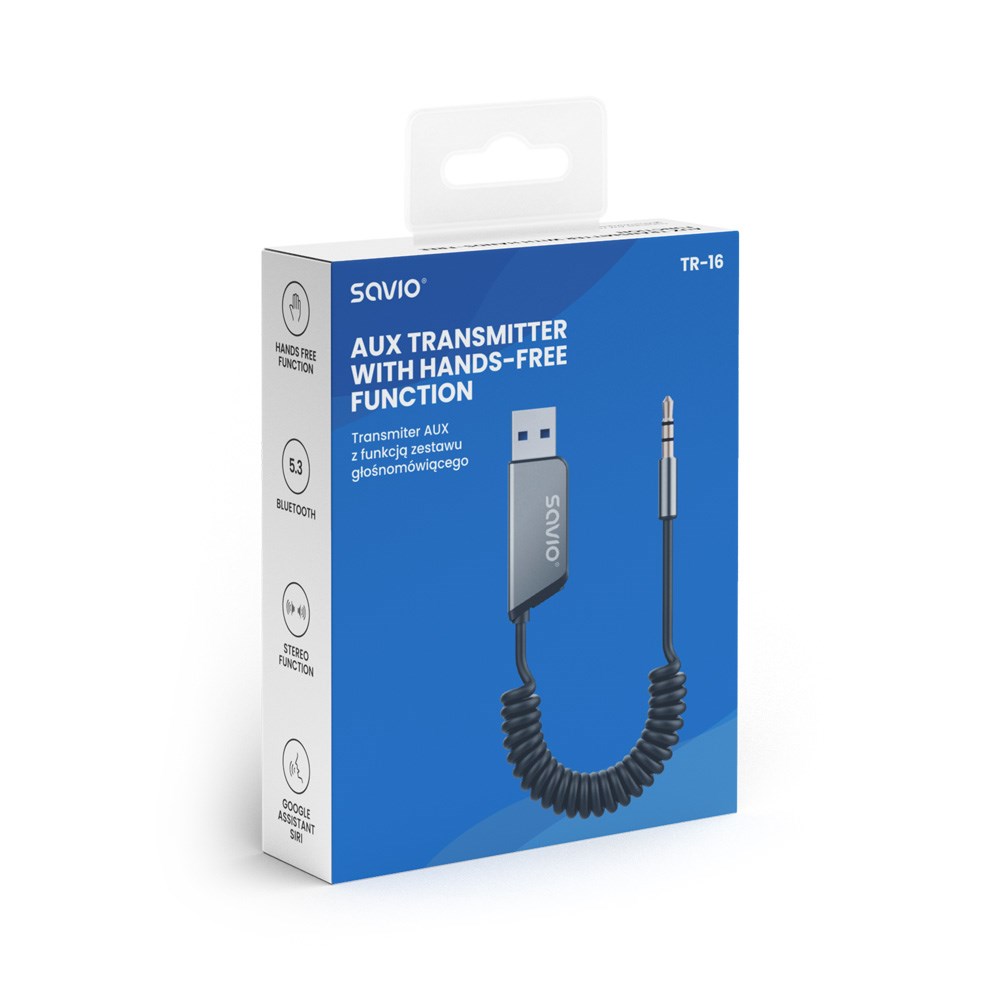 Savio TR-16 Transmitter AUX adapter with hands-free function, Bluetooth 5.3, Google Assistant/Siri-7