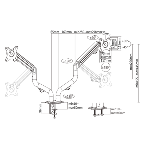 Podesiva ruka za montažu dva zaslona na stol GEMBIRD MA-DA2-02 (nagib, 17”-32”, do 8 kg)-1