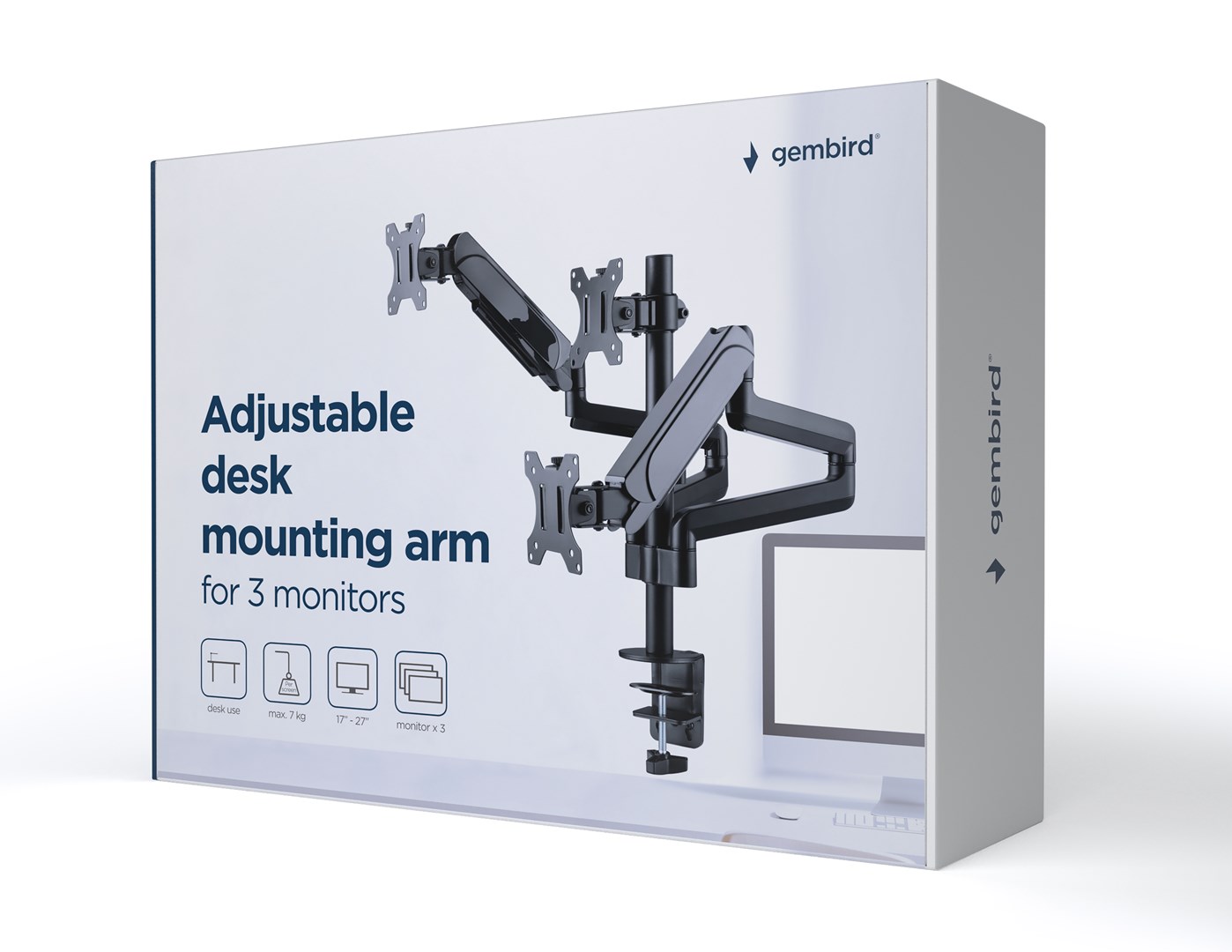 Gembird MA-DA3-01 Desk mounted adjustable mounting arm for 3 monitors (full-motion), 17”-27”, up to 7 kg-29