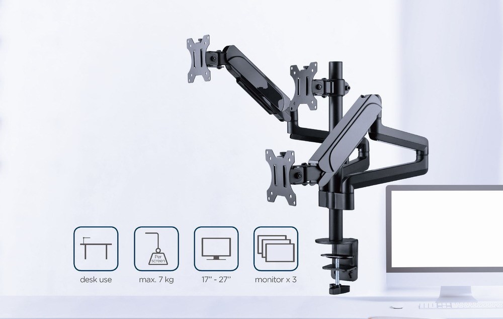 Gembird MA-DA3-01 Desk mounted adjustable mounting arm for 3 monitors (full-motion), 17”-27”, up to 7 kg-28