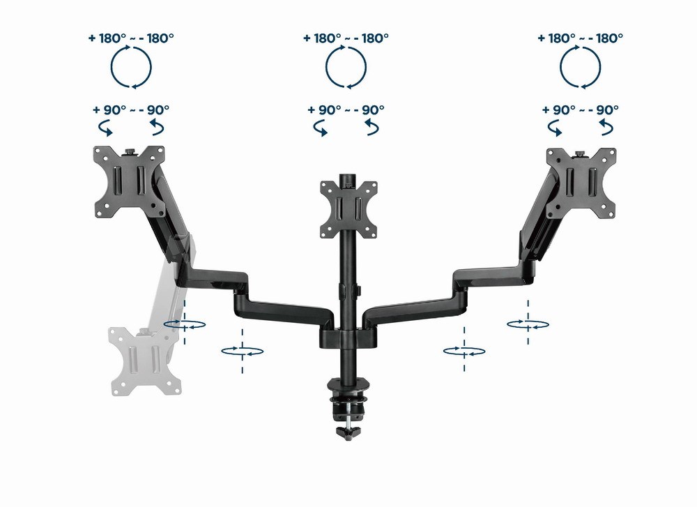 Gembird MA-DA3-01 Desk mounted adjustable mounting arm for 3 monitors (full-motion), 17”-27”, up to 7 kg-21