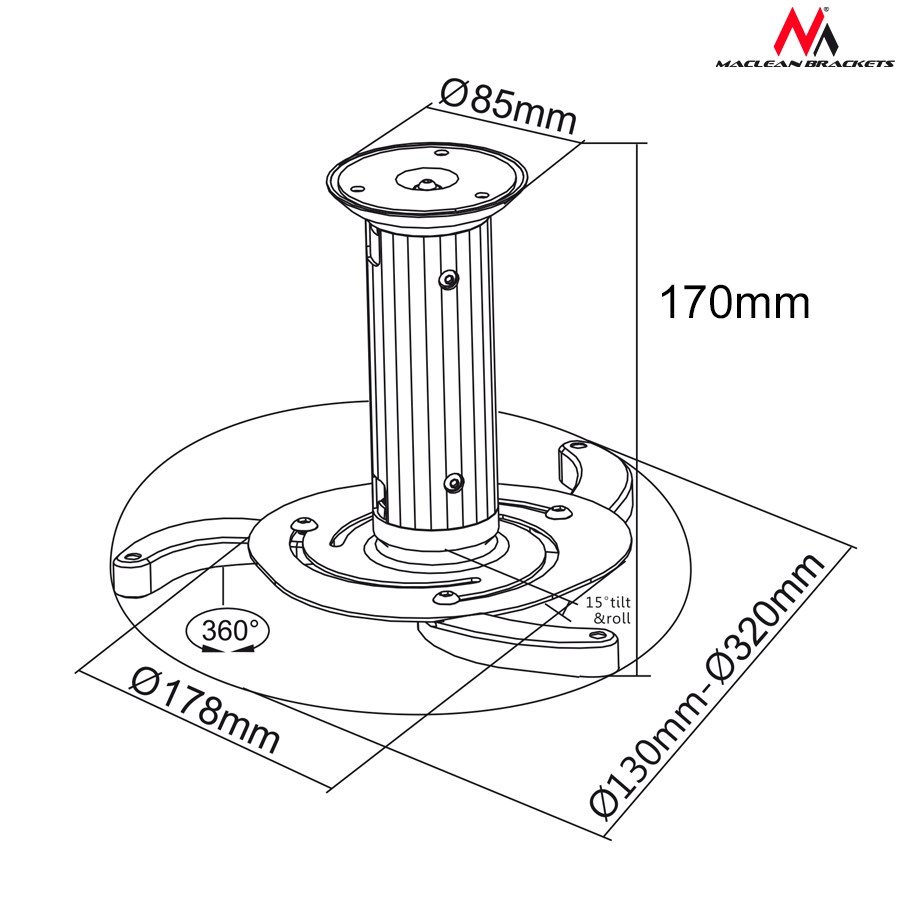 Univerzalni stropni nosač za projektor Maclean MC-515 10 kg-1