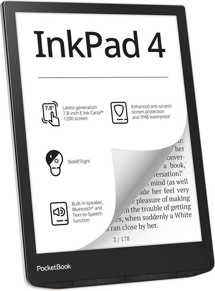 E-book čitač POCKETBOOK InkPad 4 (7.8" Touch, E Ink Carta, 32GB, WiFi, crni, srebrni)-0