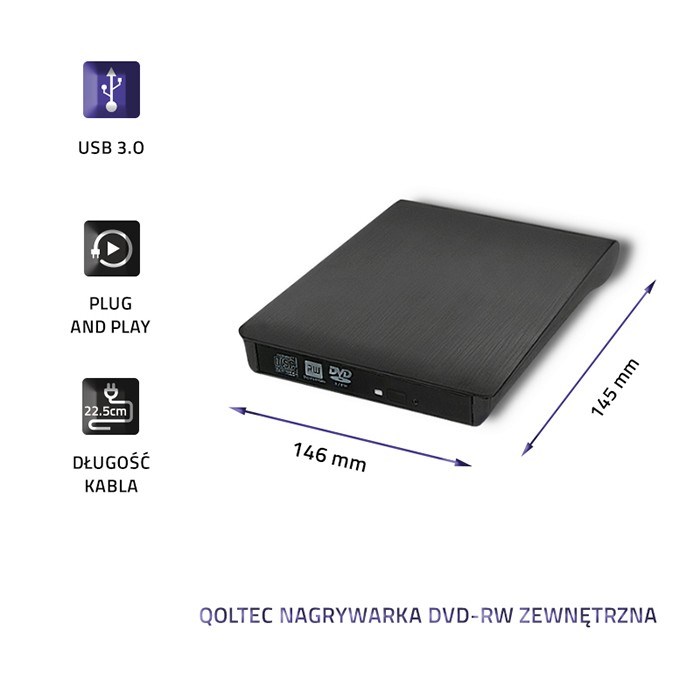 Vanjski DVD-RW snimač QoLTEC 51857 (USB 3.0) crni-4