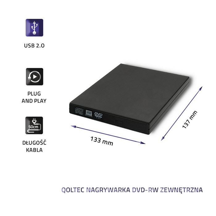 Vanjski DVD-RW snimač QoLTEC 51858 (USB 2.0) crni-2