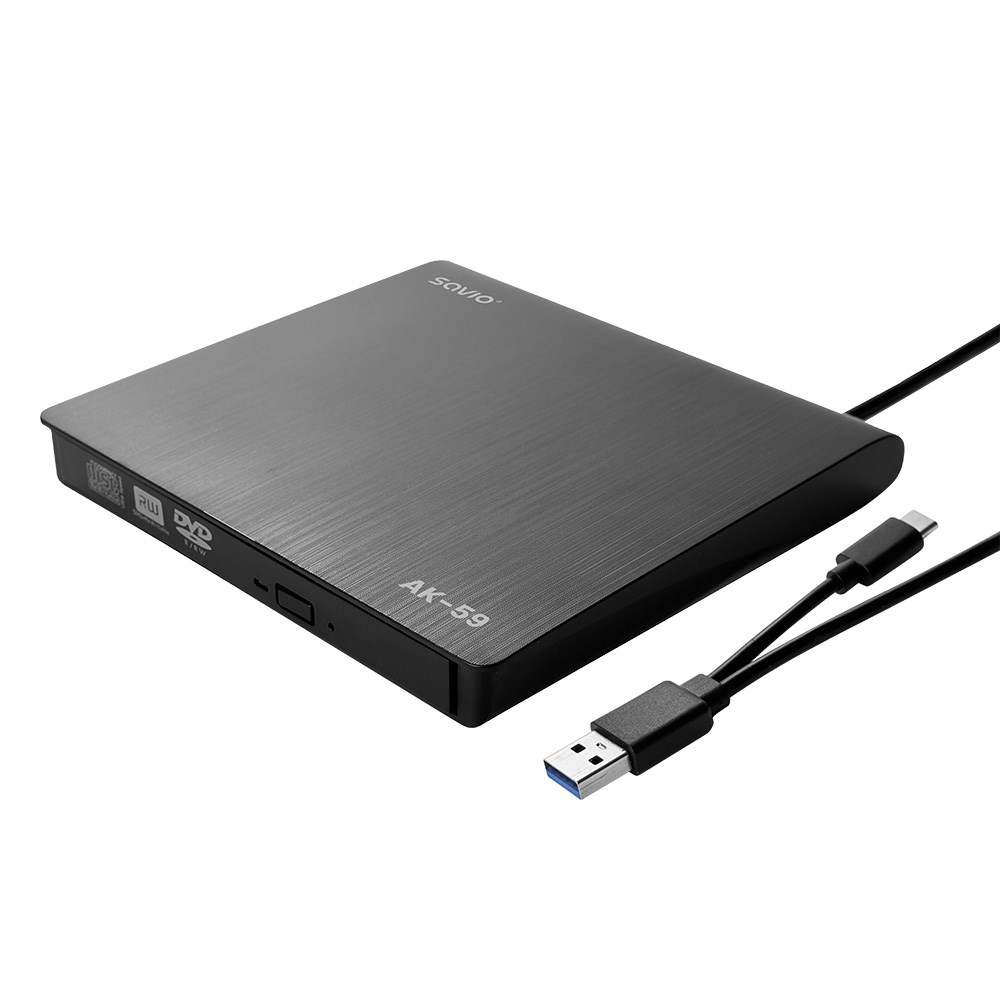 Savio AK-59 Vanjski vitki CD/DVD rekorder R/RW-USB-C/USB-A crna-0