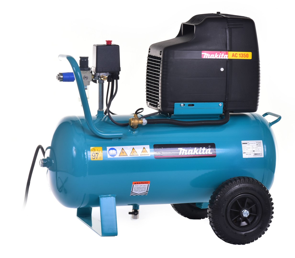 Kompresor MAKITA AC1350 (motor power 1500 W, maximum airflow 240 l/min, maximum operating pressure 8 bar, volume 50 l, noise level 97 dB)-4