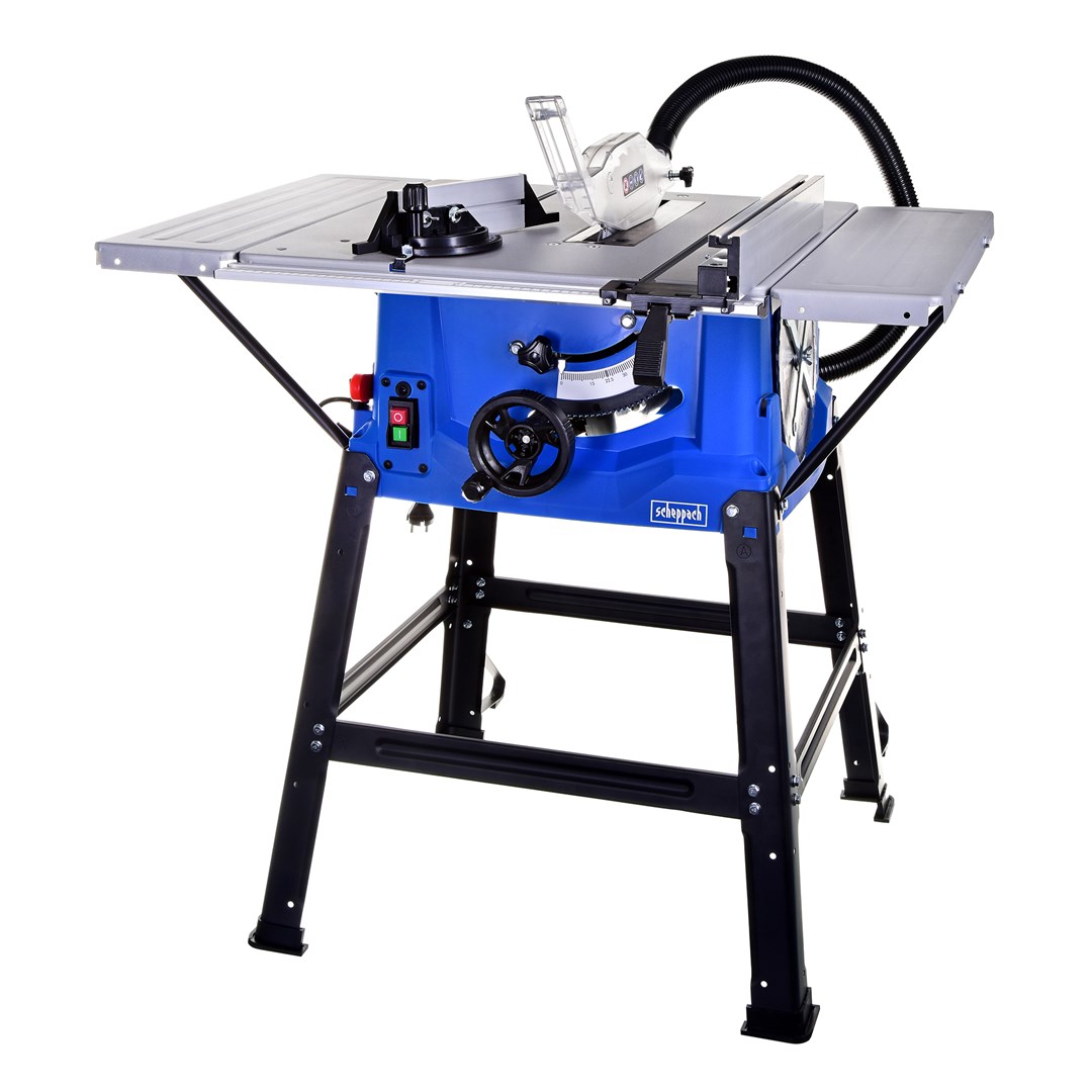 Stolna pila SCHEPPACH HS100S (boja čelika, boja plava, težina 22 kg, visina 830 mm, maksimalna širina 940 mm, širina 642 mm, dubina 642 mm, broj reznih diskova 2, dubina rezanja 45o 6.5 cm, dubina rezanja 90o 8.5 cm, promjer oštrice 25 cm, promjer rupa 3 cm, maksimalna brzina praznog hoda 5000 RPM, kut mitre 0° - 45°, snaga 2000 W, izvor napajanja AC, ulazni napon AC 230 V, ulazna frekvencija AC 50 Hz)-0