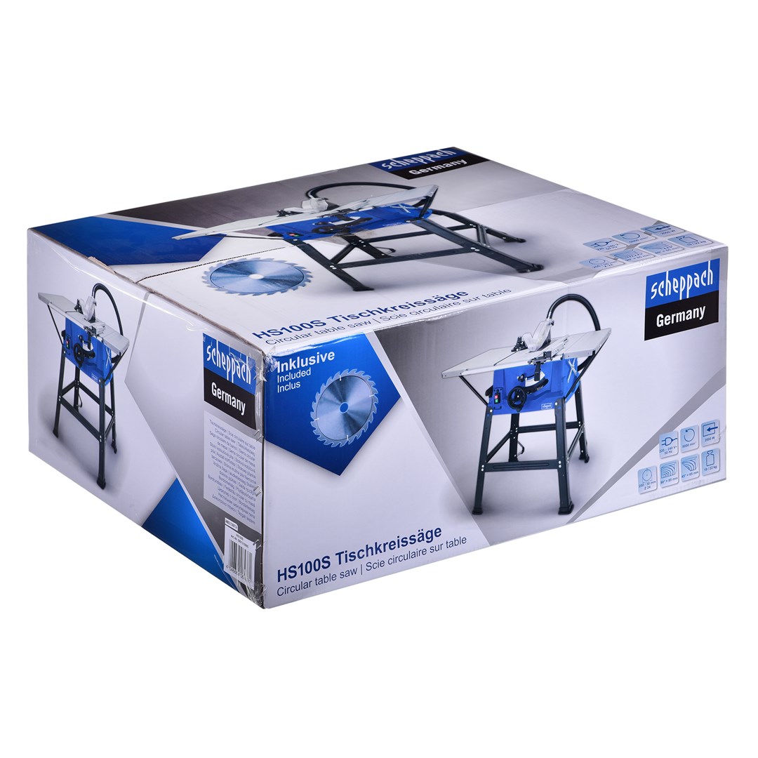 Stolna pila SCHEPPACH HS100S (boja čelika, boja plava, težina 22 kg, visina 830 mm, maksimalna širina 940 mm, širina 642 mm, dubina 642 mm, broj reznih diskova 2, dubina rezanja 45o 6.5 cm, dubina rezanja 90o 8.5 cm, promjer oštrice 25 cm, promjer rupa 3 cm, maksimalna brzina praznog hoda 5000 RPM, kut mitre 0° - 45°, snaga 2000 W, izvor napajanja AC, ulazni napon AC 230 V, ulazna frekvencija AC 50 Hz)-19