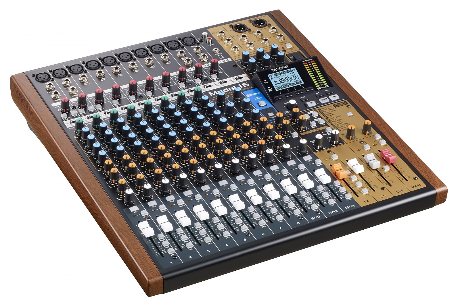Audio mikser TASCAM MODEL 16 (16 kanala, 20 - 30000 Hz, Crna, Zlatna, Drvena)-0