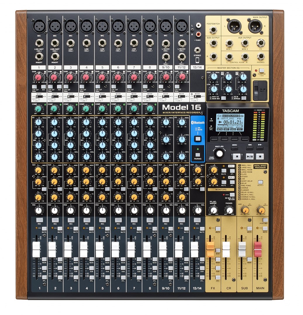 Audio mikser TASCAM MODEL 16 (16 kanala, 20 - 30000 Hz, Crna, Zlatna, Drvena)-5