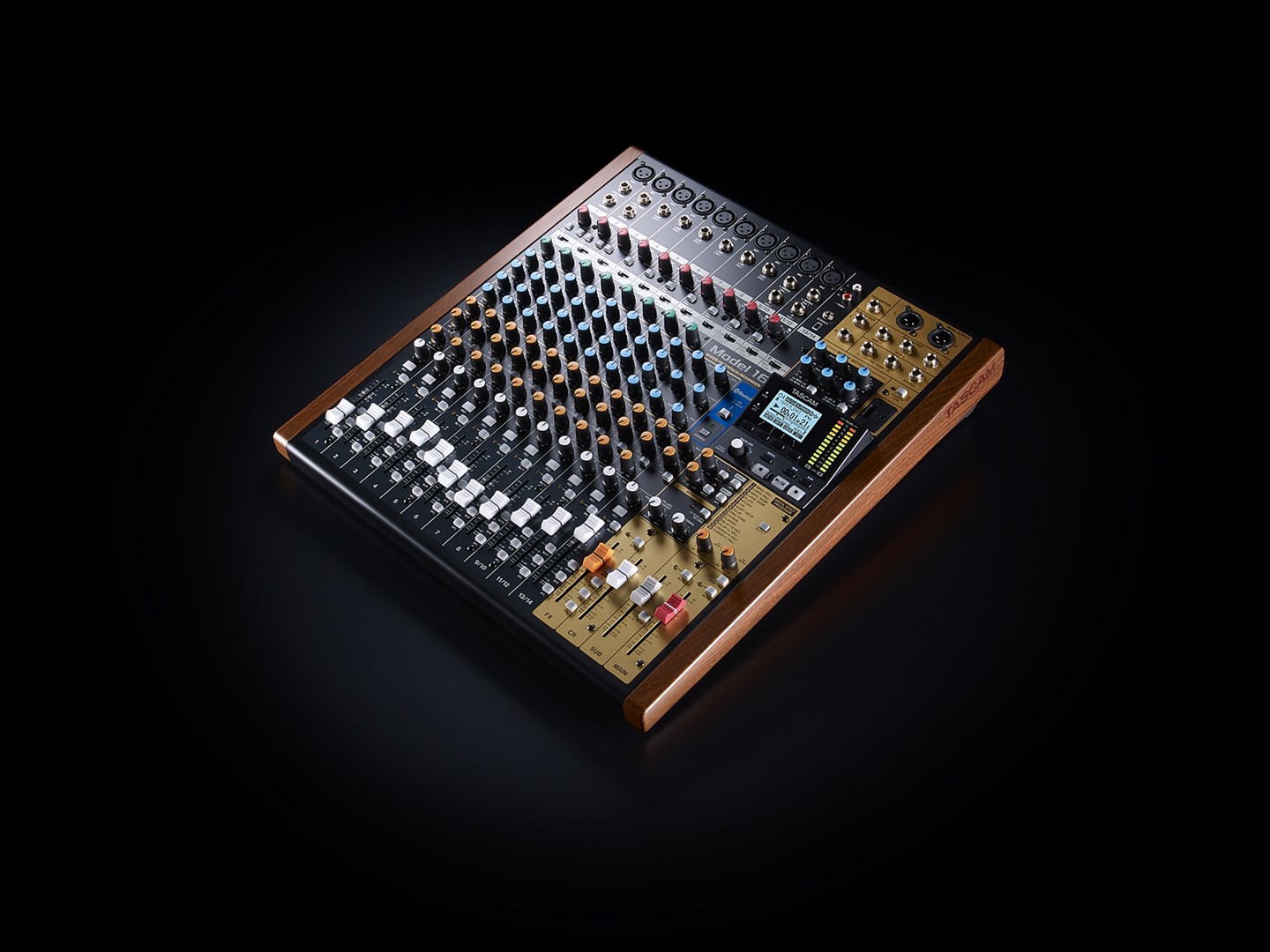 Audio mikser TASCAM MODEL 16 (16 kanala, 20 - 30000 Hz, Crna, Zlatna, Drvena)-3