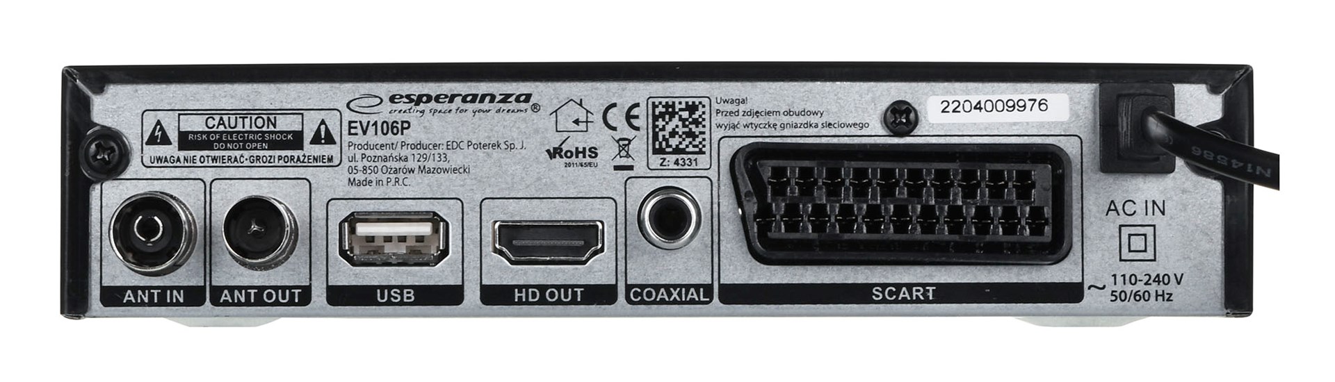 Digitalni DVB-T2 H.265/HEVC tuner ESPERANZA EV106P crni