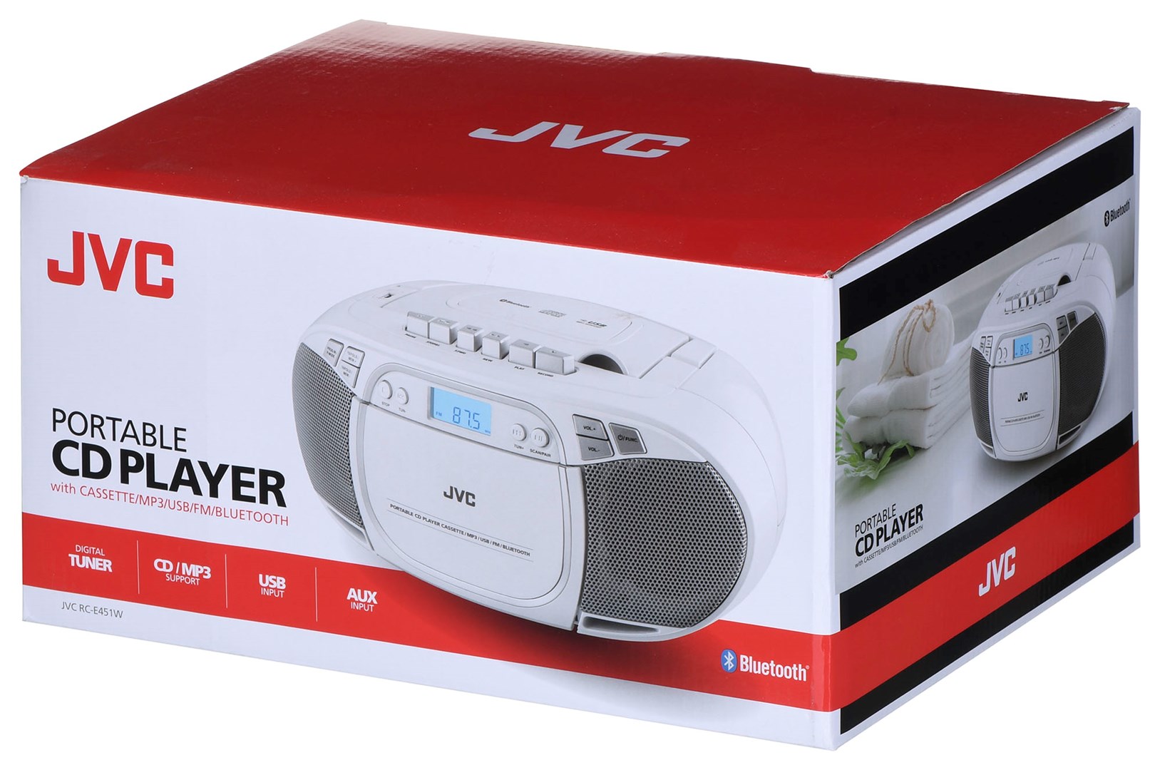 Prijenosni radio JVC RC-E451W (CD, kazetofon, Bluetooth, USB, FM, bijela boja)-7