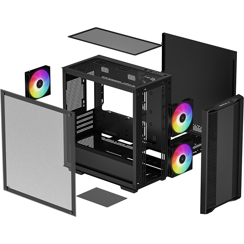 Kućište za računalo DEEPCOOL CC360 ARGB (Mini Tower, crna boja, ABS i čelik, prozirna staklena ploča)-3