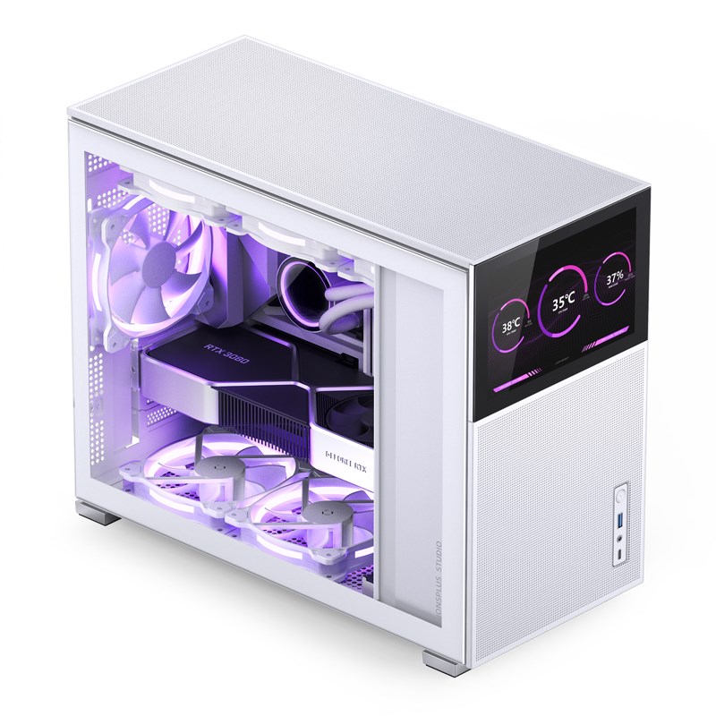 Kućište za računalo JONSBO D31 MESH, Micro-ATX, staklo (bijelo, TFT-LCD zaslon, 20.3 cm, 60 Hz, USB-C, HDMI)-1