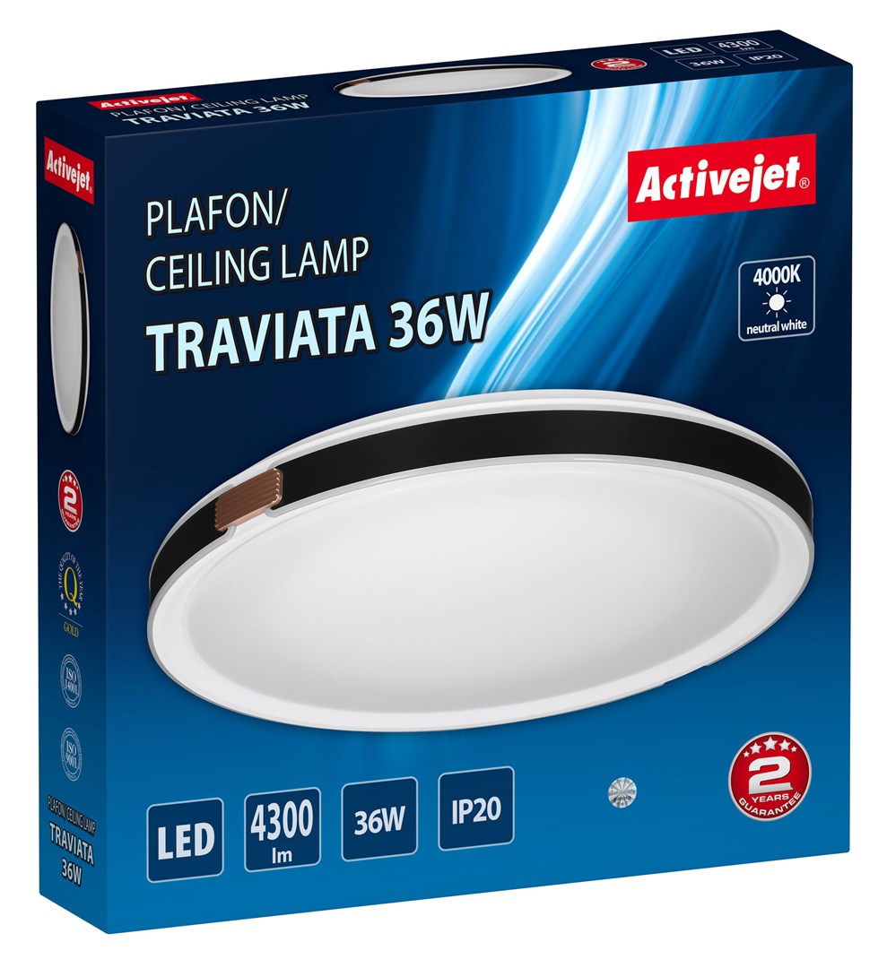Stropna svjetiljka LED ACTIVEJET AJE-TRAVIATA 36W (Univerzalna, Okrugla, Crna/Bijela, 36 LED žarulja, 4300 lm, 4000 K, IP20)-3