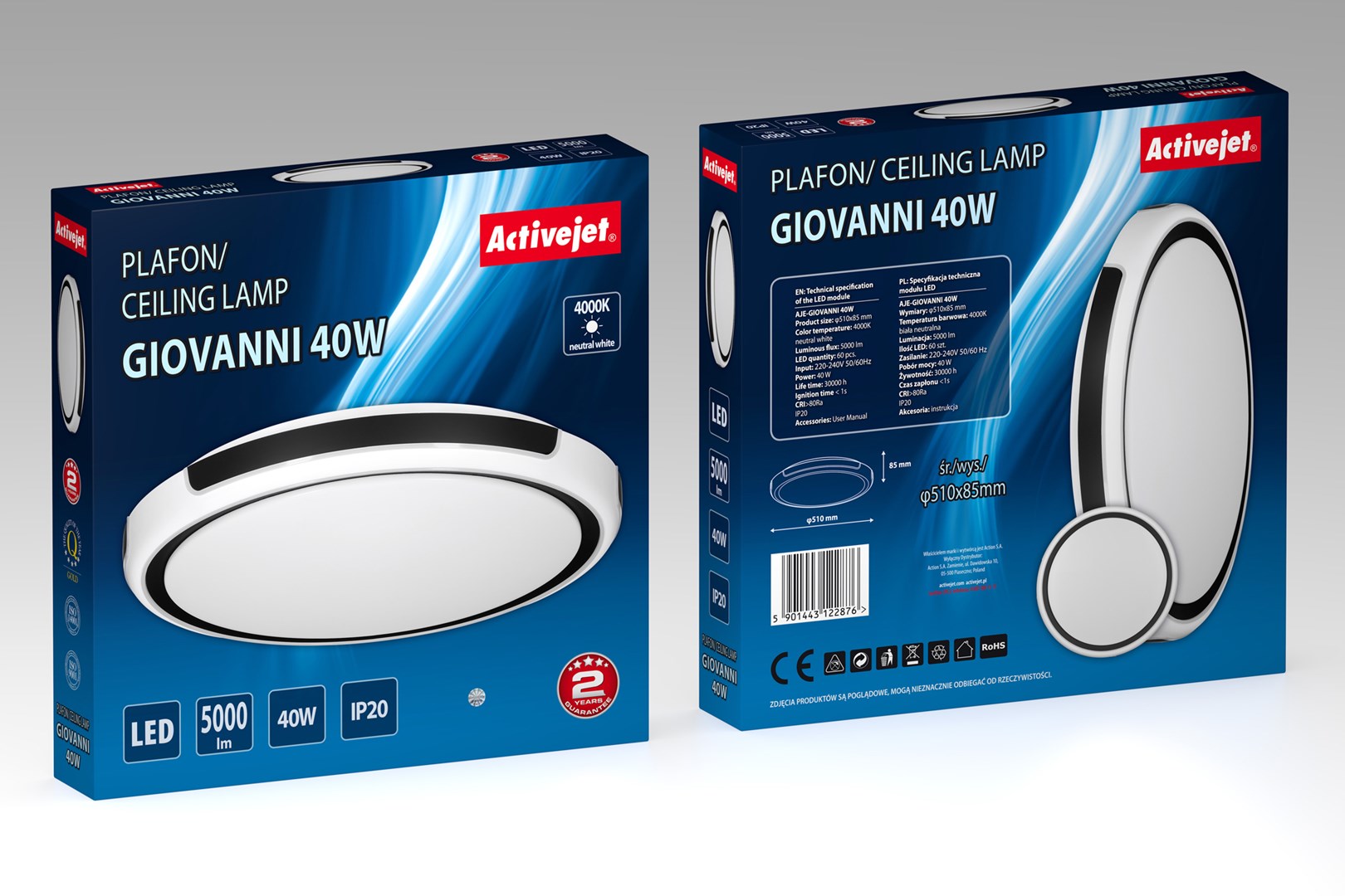 LED stropna svjetiljka ACTIVEJET AJE-GIOVANNI 40W (60 žarulja, 5000 lm, 4000 K, IP20, crna)-4