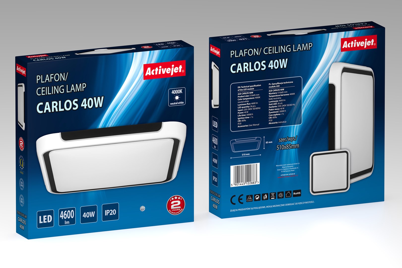 LED stropna svjetiljka ACTIVEJET AJE-CARLOS (40W, 5000 lm, 4000 K, IP20, crna i bijela)-5