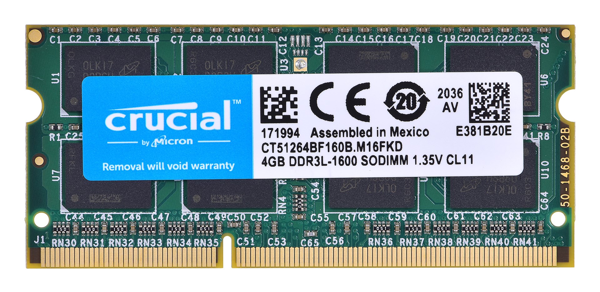RAM CRUCIAL 4GB DDR3 1600 MHz (ddr3, 204-pin so-dimm, 4 gb, 1.35 v, 1600 mhz, cas latency 11)