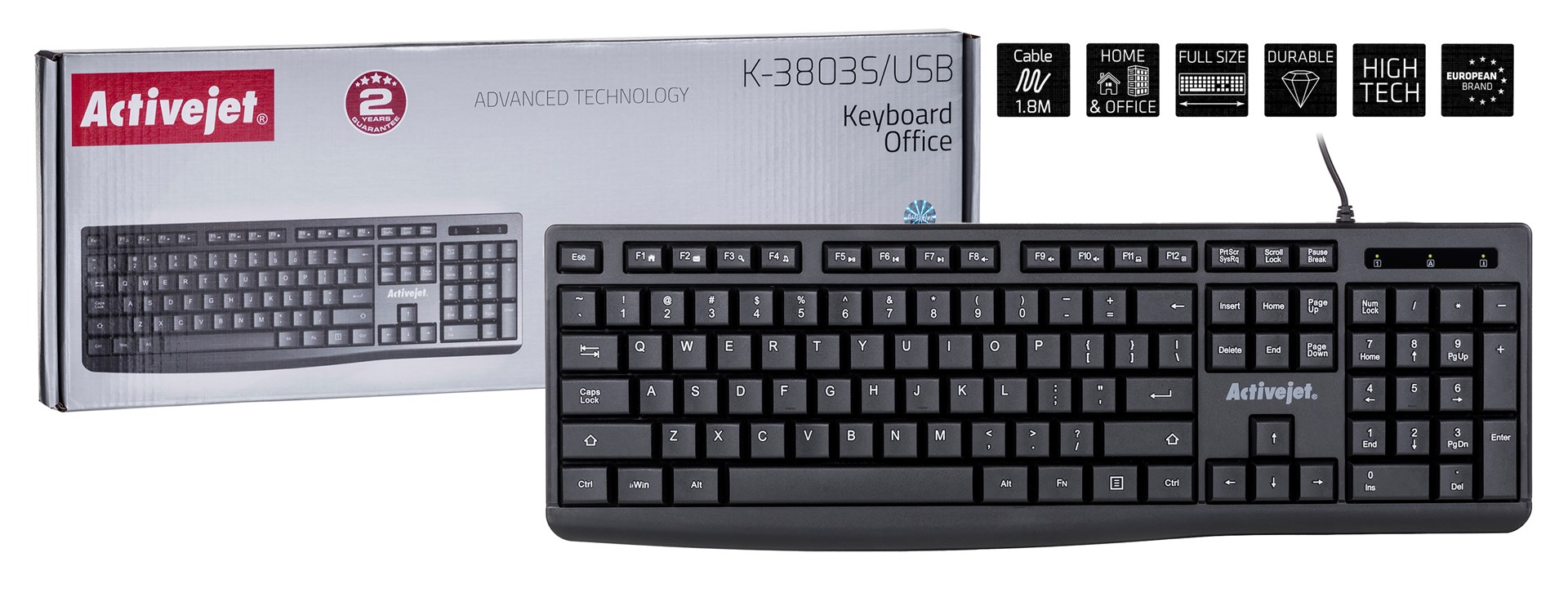 Tipkovnica ACTIVEJET K-3803S (Žična, QWERTY, USB, Crna) – internacionalna non HR tipkovnica-0