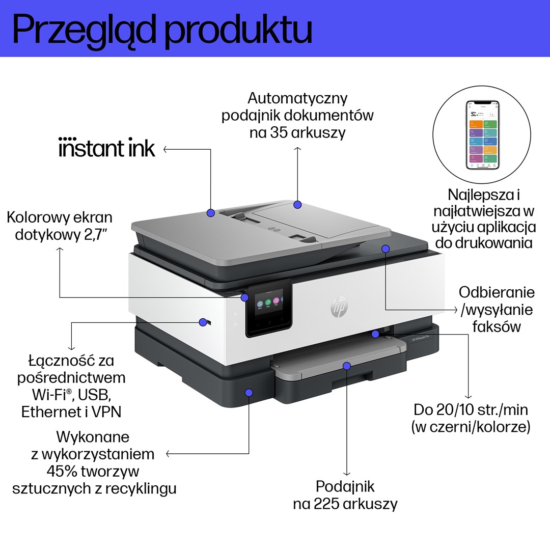 Pisač sve-u-jednom HEWLETT PACKARD OfficeJet Pro 8132e (fax, ispis, kopiranje, skeniranje, automatski ulagač dokumenata, zaslon na dodir, tihi način)-1