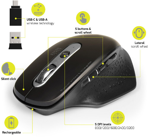 Maus PORT DESIGNS 900716 desni RF bežični + Bluetooth optički 3200 DPI-0