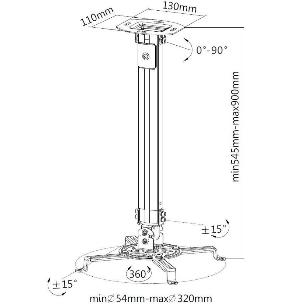 TECHLY produžetak za stropnu nosač za projektor 545-900 mm srebrni ICA-PM 18M-2