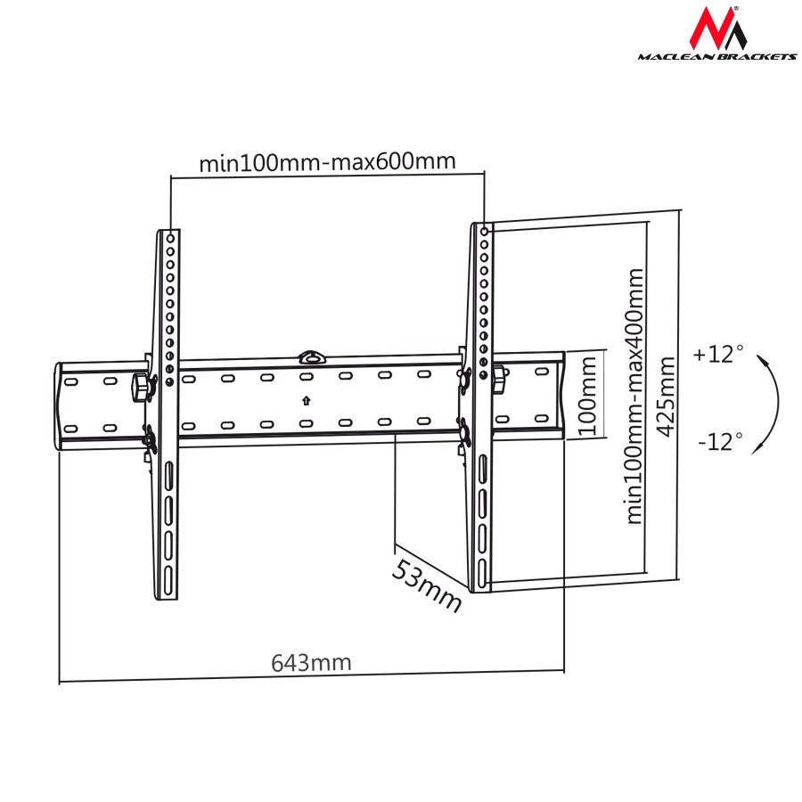 Nosač za TV MACLEAN MC-668 Wall Mount Bracket (LCD LED Plasma Flat Slim Screen 37" - 70" 40kg)
