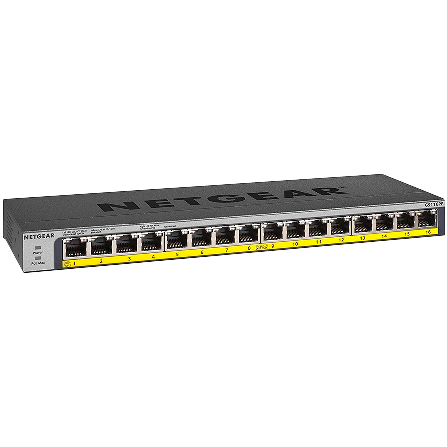 Switch NETGEAR 16PT POE/POE+GIGABIT UNMANAGED SWCH-0