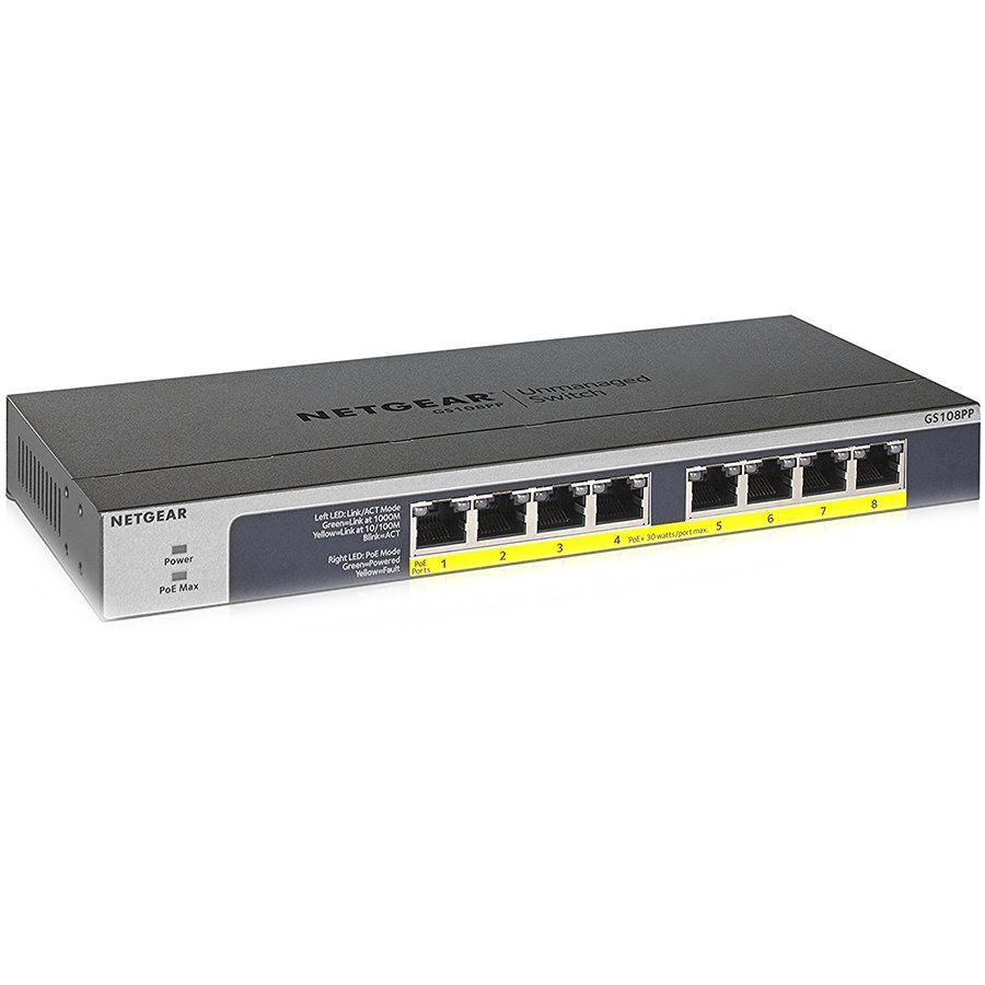 Switch NETGEAR GS108PP 8-Port Gigabit Ethernet PoE+ Unmanaged (120W PoE Budget)-0