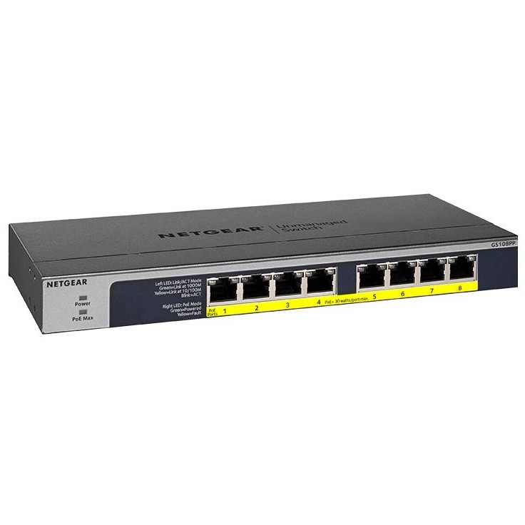 Switch NETGEAR GS108PP 8-Port Gigabit Ethernet PoE+ Unmanaged (120W PoE Budget)-1
