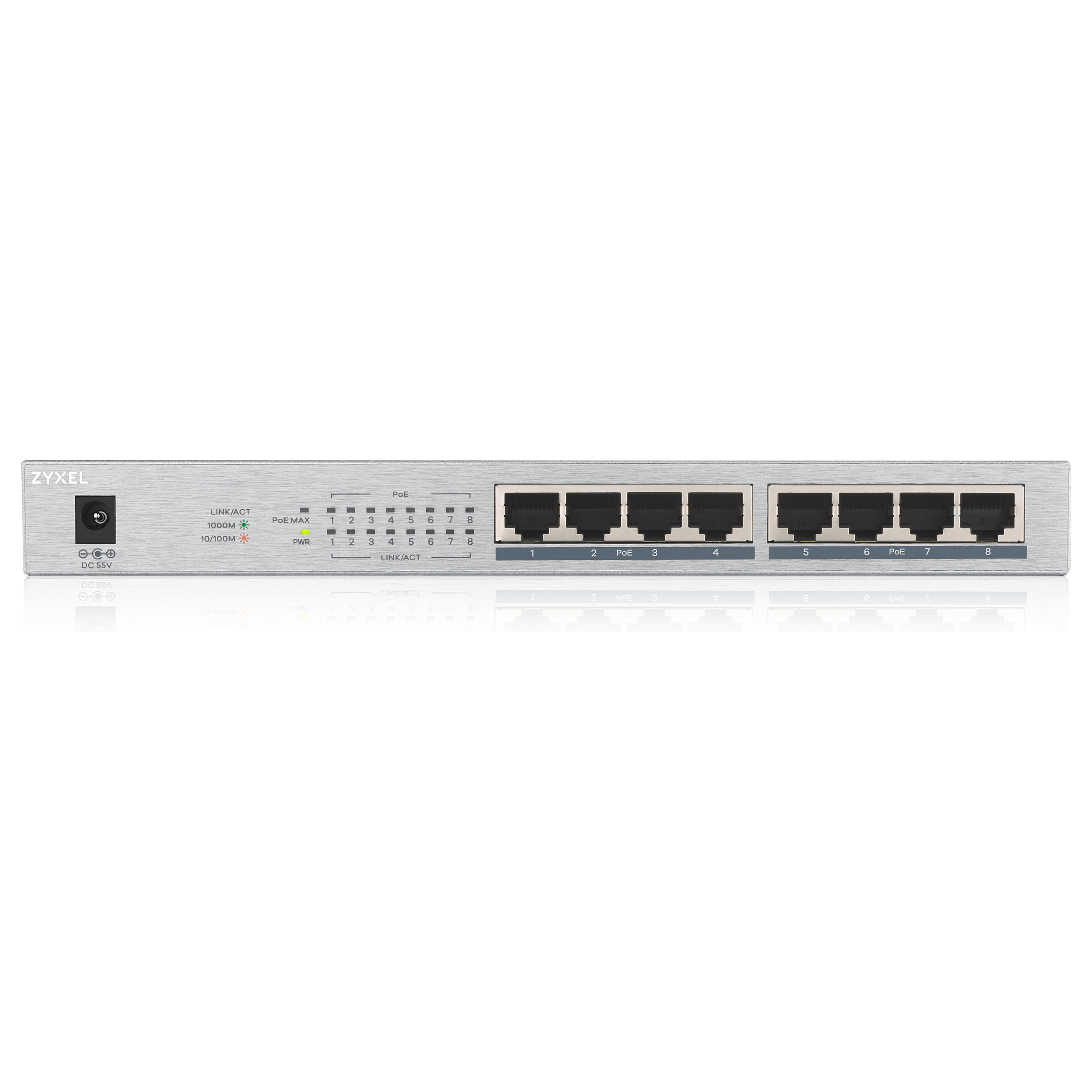 Neupravljani switch Zyxel GS1008HP (Gigabit Ethernet, 10/100/1000, Power over Ethernet sivi)-1