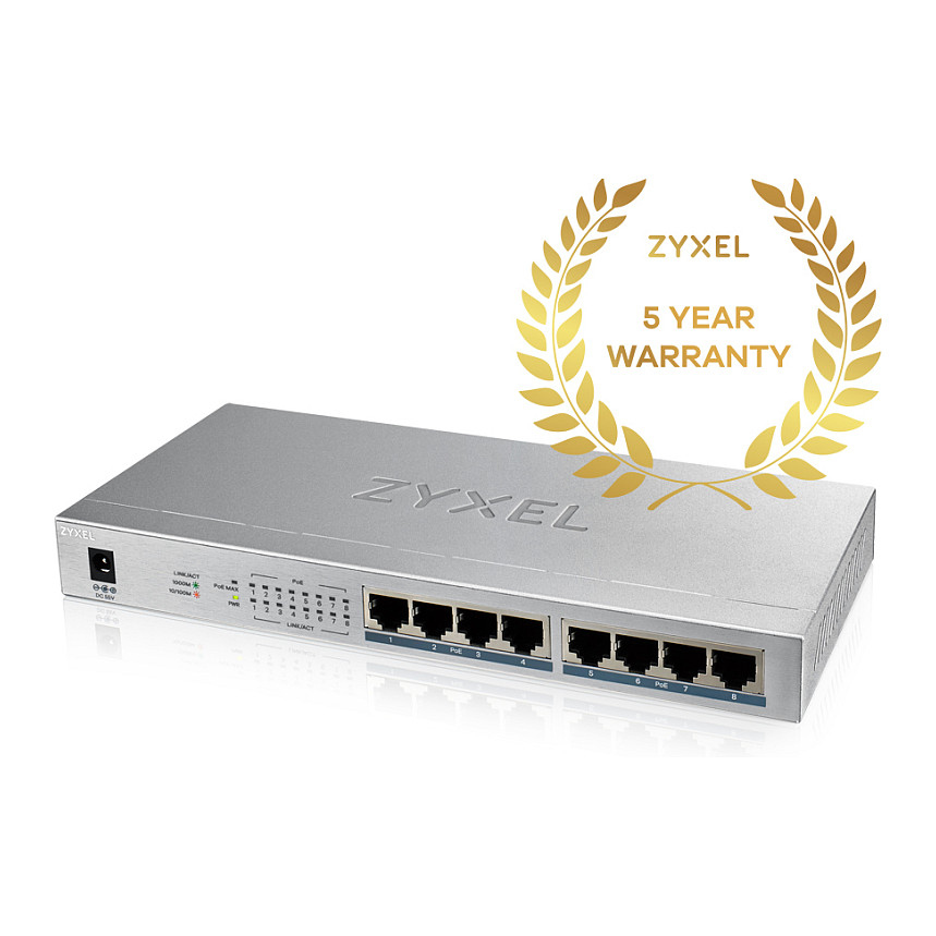 Neupravljani switch Zyxel GS1008HP (Gigabit Ethernet, 10/100/1000, Power over Ethernet sivi)-5