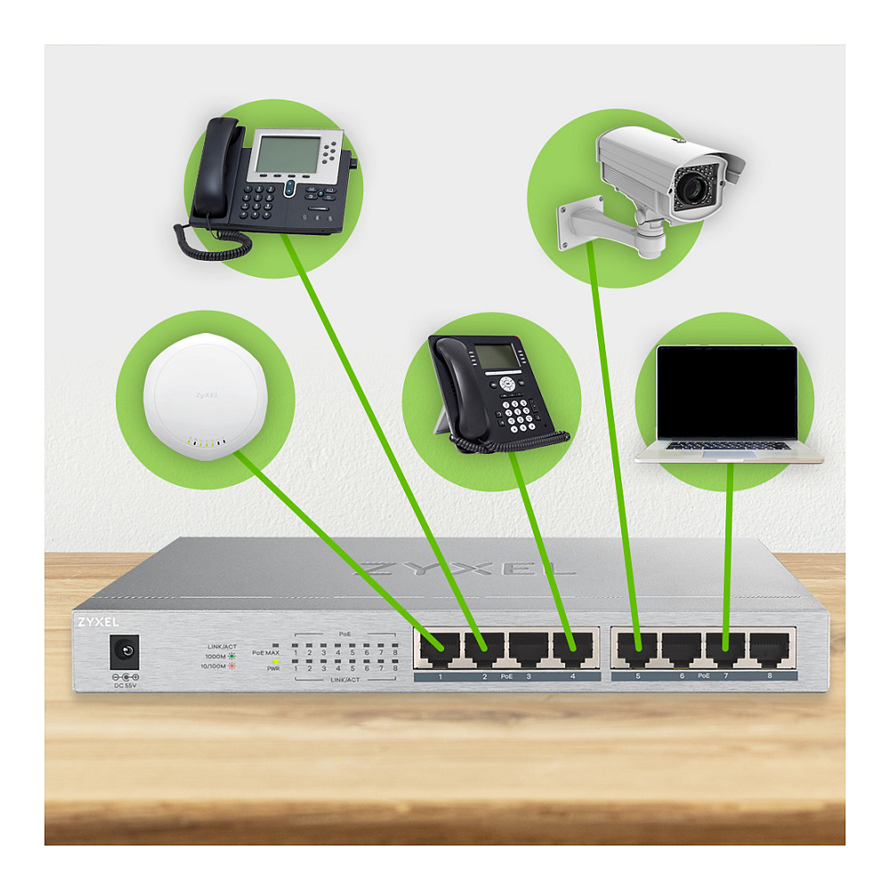 Neupravljani switch Zyxel GS1008HP (Gigabit Ethernet, 10/100/1000, Power over Ethernet sivi)-6