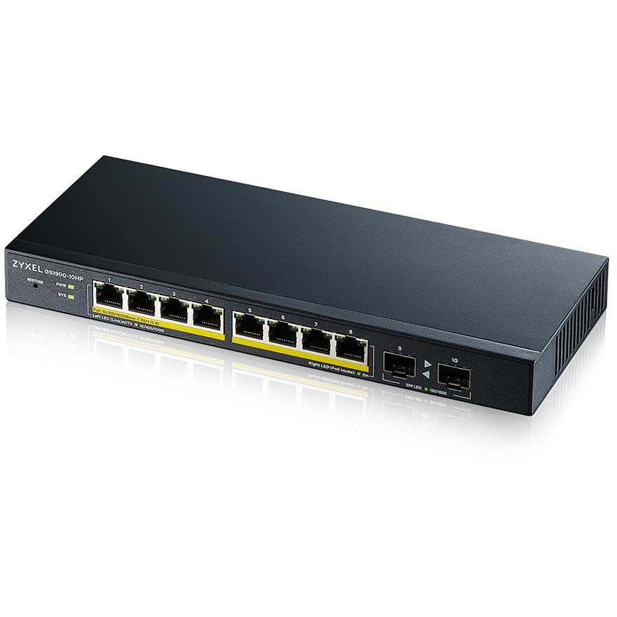 Mrežni switch ZYXEL GS1900-10HP (Managed L2, Gigabit Ethernet, Power over Ethernet, Crni)