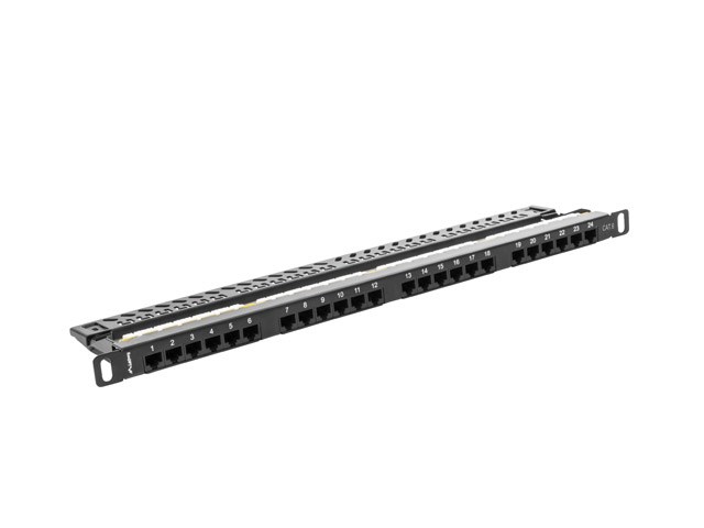 Patch panel LANBERG PPU6-0024-B 0.5U (24 porta, Cat6, metal, crna boja)-1