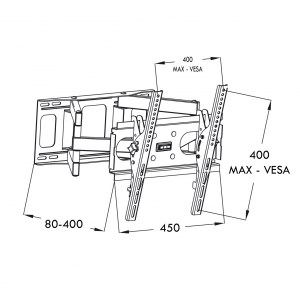 Nosač za TV zidni ART RAMT AR-51 (23"- 60", do 50 kg, nagib -15° +15°, zakret 180°)-5