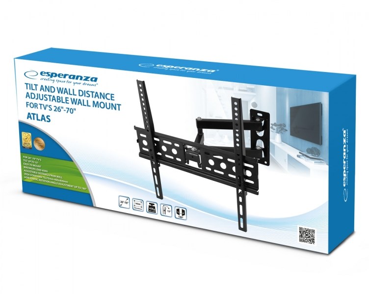 Nosač za TV zidni ESPERANZA ERW016 (26-70", do 45 kg, nagib -15°, zakret 180°)-5