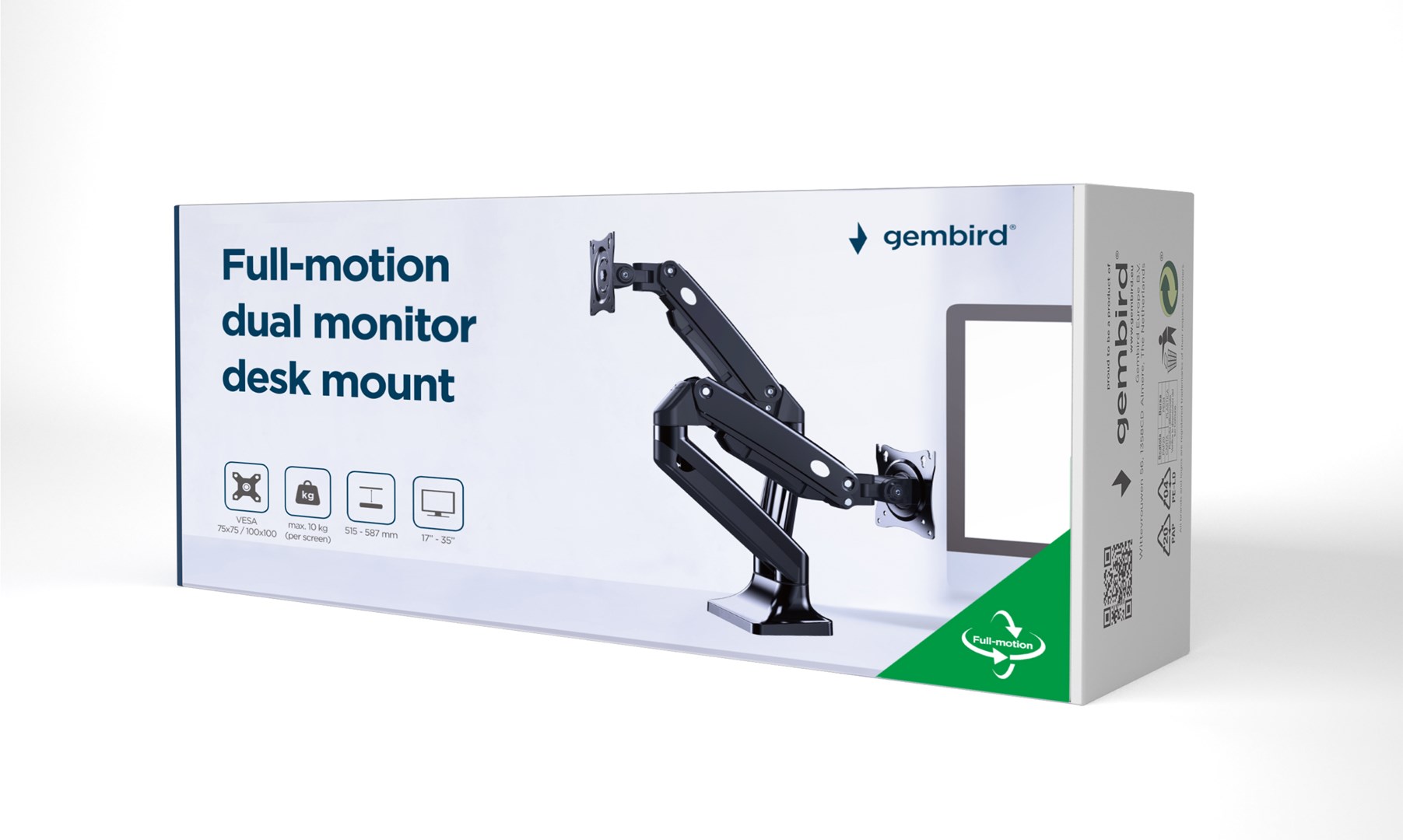 Zglobni nosač za dva zaslona GEMBIRD MA-DA2-03, 17”-35”, do 10 kg-5