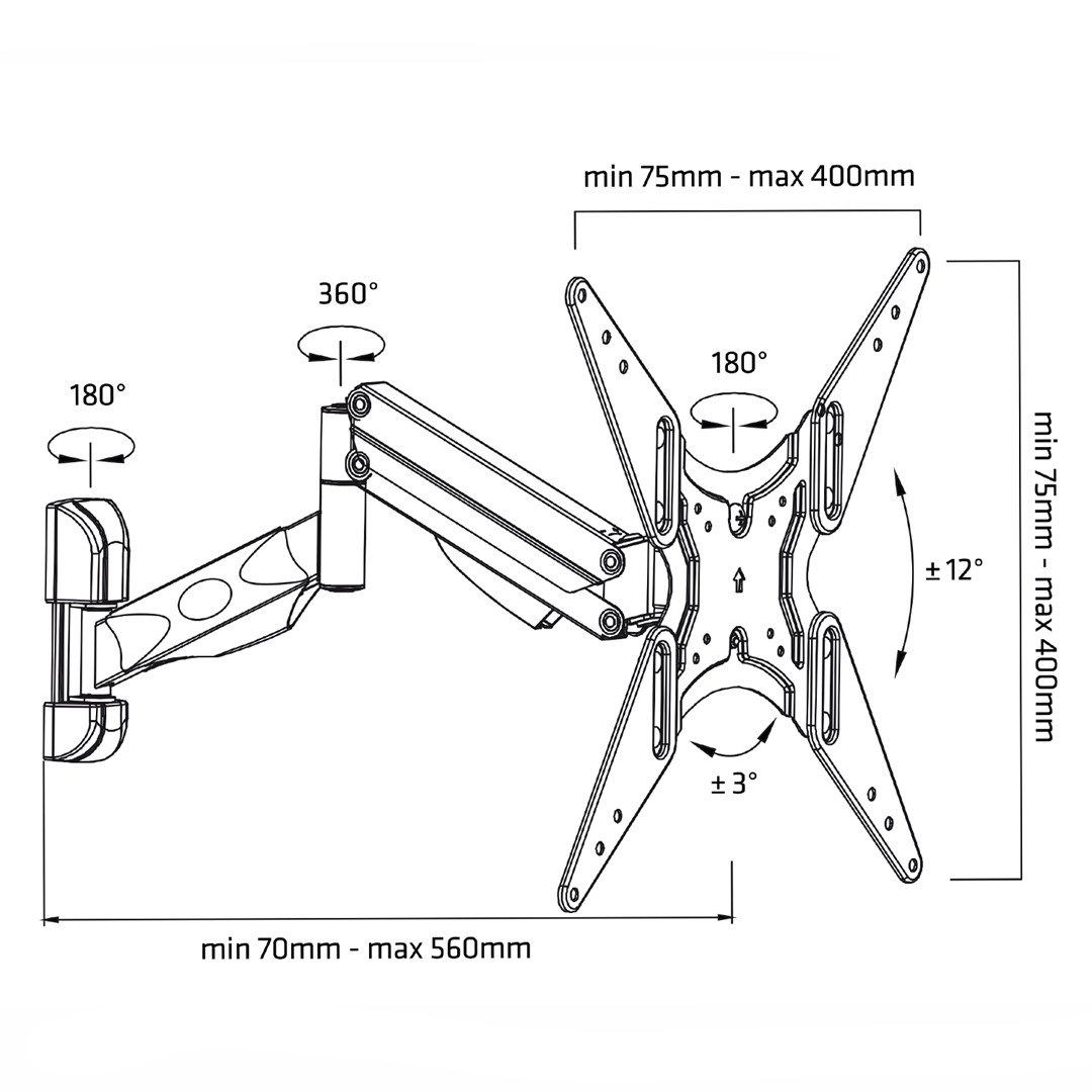 TV ili monitor držač crna MacLean MC-784 plinovo opruga 32 "-55" 22kg 2 ruke-6