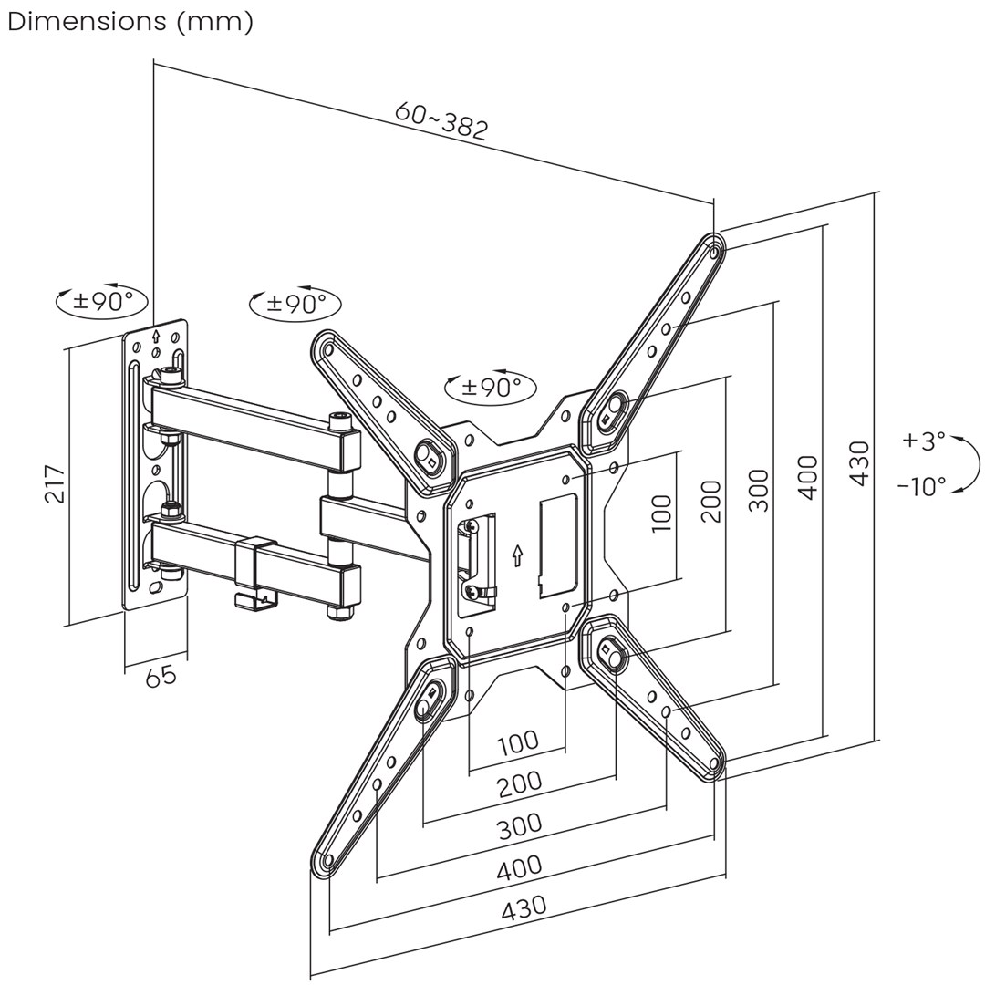 Maclean TV or monitor mount, universal, max VESA 400x400, 23-55", 30kg, black, MC-701N-5