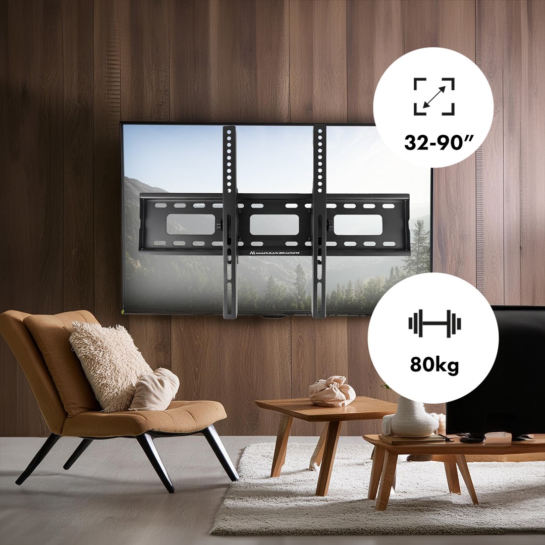 Nosivi zidni nosač za TV MACLEAN MC-421 (32"-90", VESA 600x400, nosivost 80kg, nagibno, univerzalno podesivo, s razinom, dodatna oprema, ravno i tanko)-2