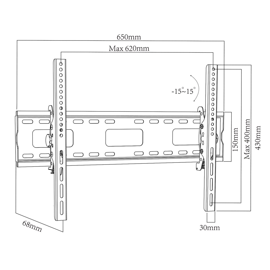 Nosivi zidni nosač za TV MACLEAN MC-421 (32"-90", VESA 600x400, nosivost 80kg, nagibno, univerzalno podesivo, s razinom, dodatna oprema, ravno i tanko)-15