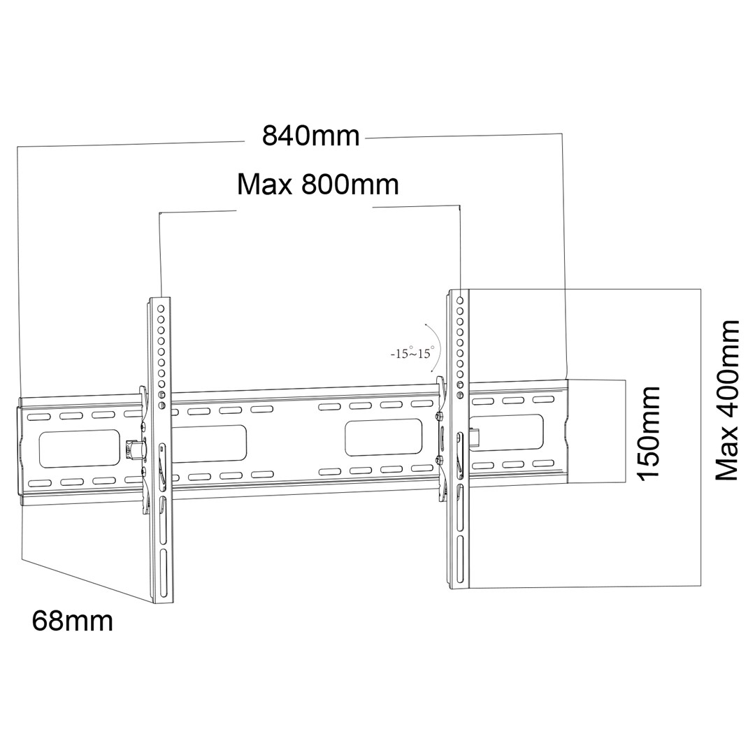 Zidni nosač za televizor MACLEAN MC-422 (za ekrane od 43"-100", maksimalna VESA 800x400, nosivost do 120kg, nagib +/-15°, uključuje libelu)-3