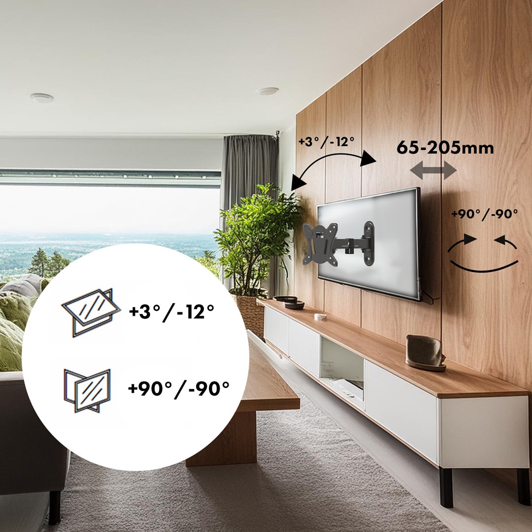 Zidni nosač za TV monitor MACLEAN MC-416 (Crna, 13"-32", nosivost do 30kg, nagib i rotacija, maks. VESA 100x100)-6