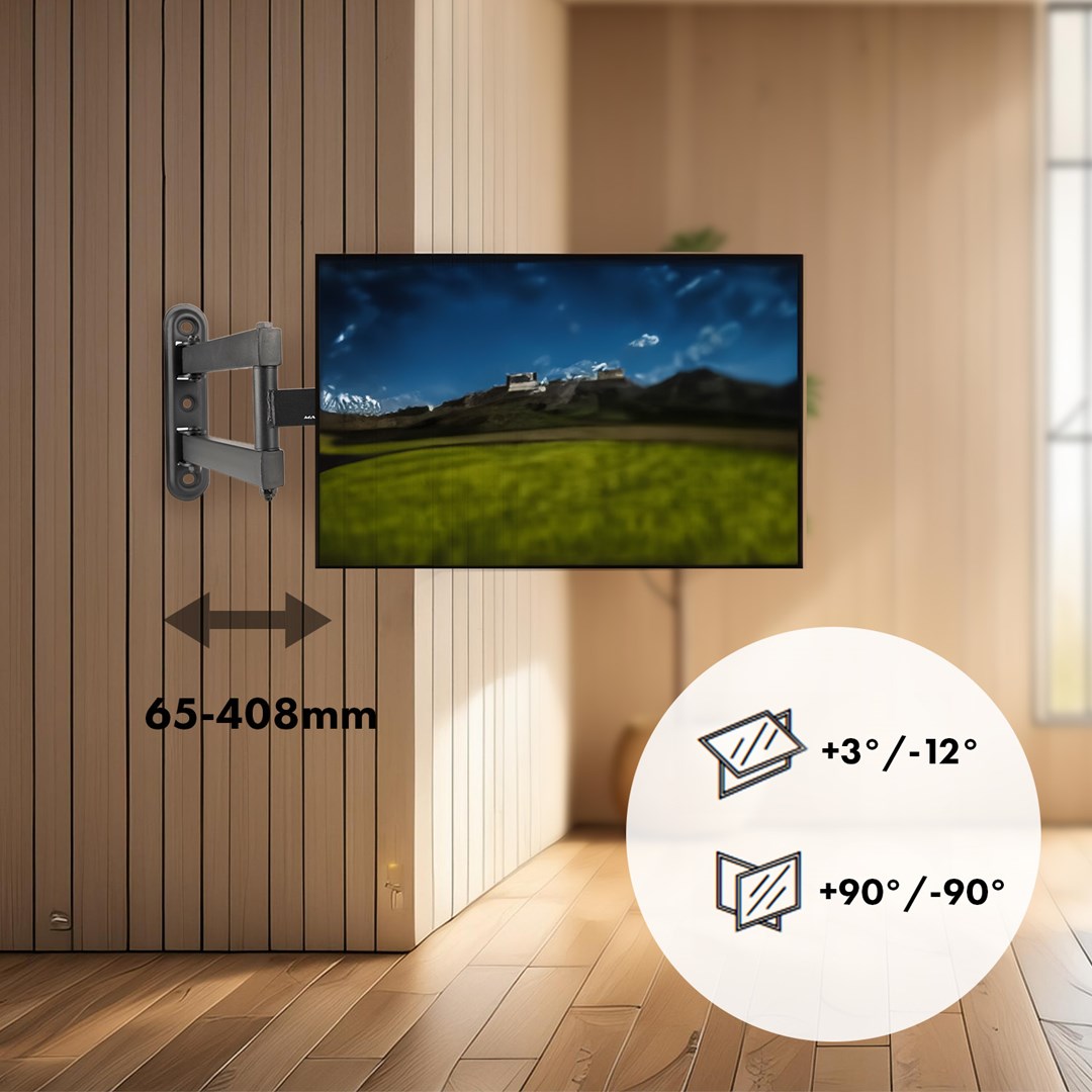Televizijski nosač MACLEAN MC-418 (Za 23"-43" televizore, maksimalna težina 30kg, VESA 200x200, podesiv, rotirajući, crna)-4